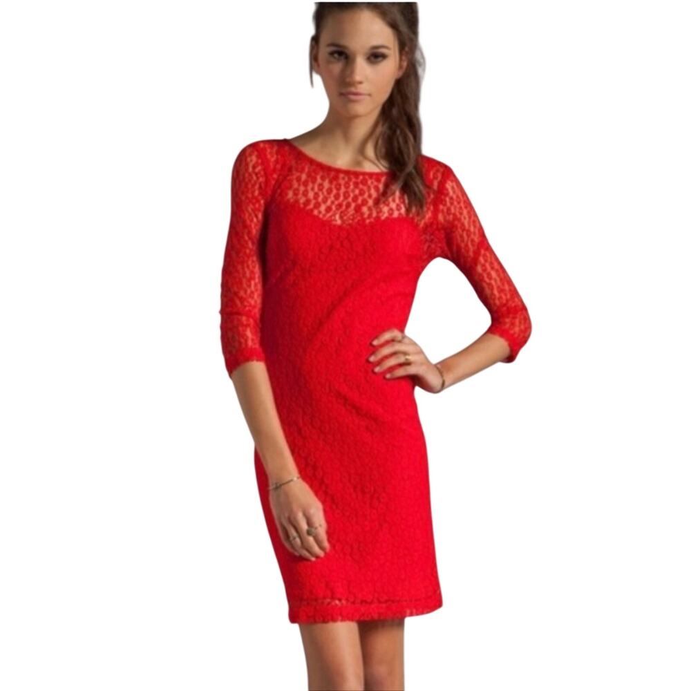 Trina Turk Red Lace Cocktail Party Wedding Guest Dress